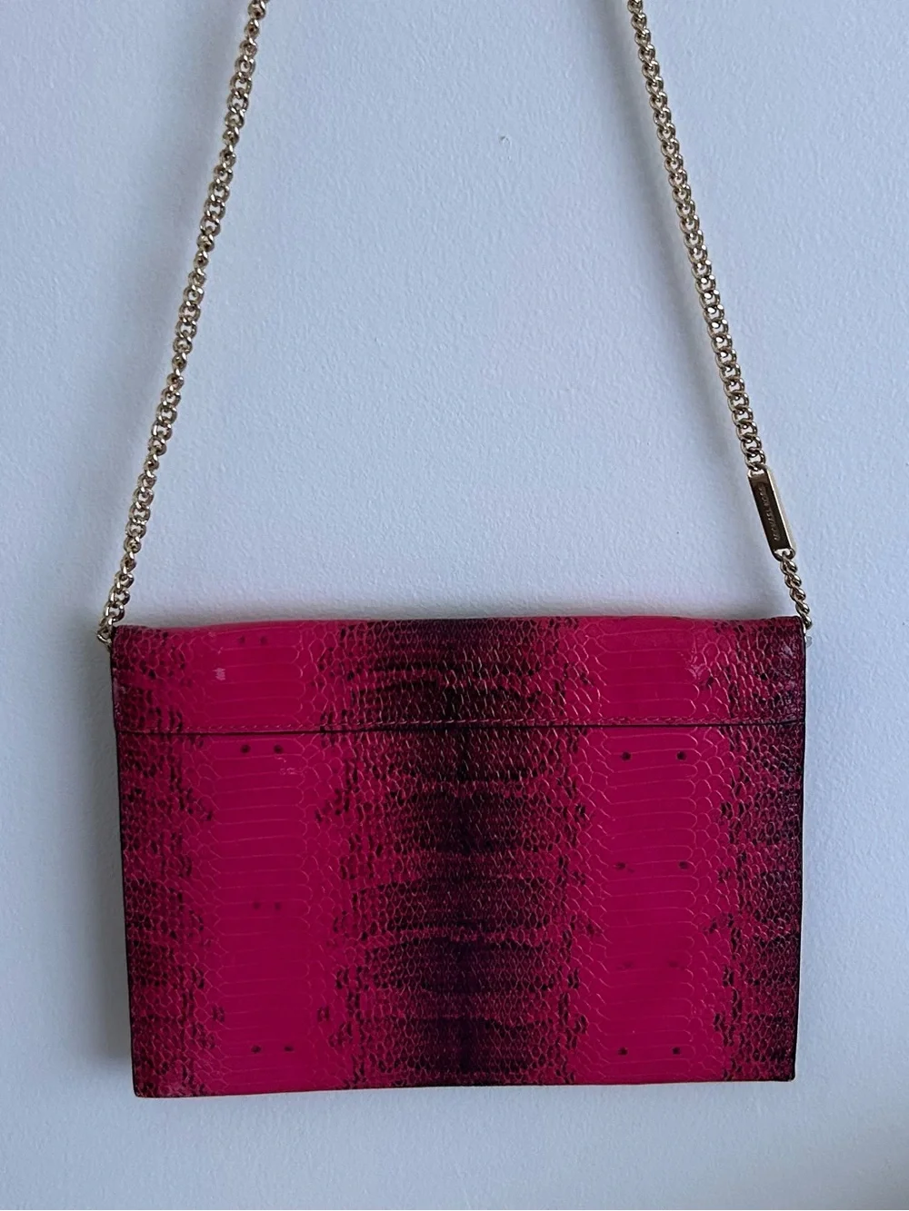 Michael Kors Pink Python Embossed Leather Envelope Crossbody Clutch Chain Bag